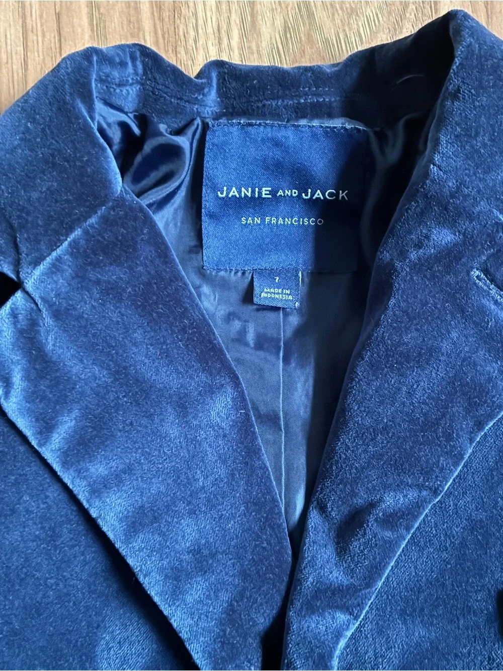 Janie and Jack Boys Velvet Blazer Jacket Dark Marine Navy Blue Luxury Size 7